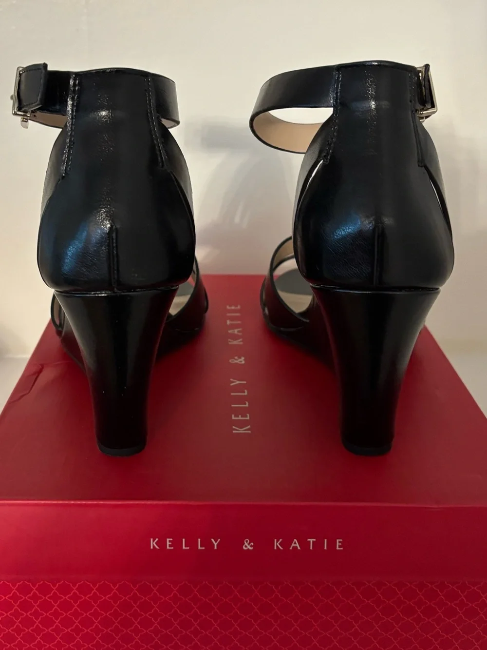 Black Ankle-Strap Wedge Sandals